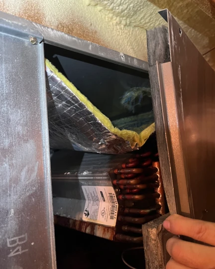 we found loose insulation material blocking the evaporator coil and caused the air conditioner to freeze and the comperssor to fail